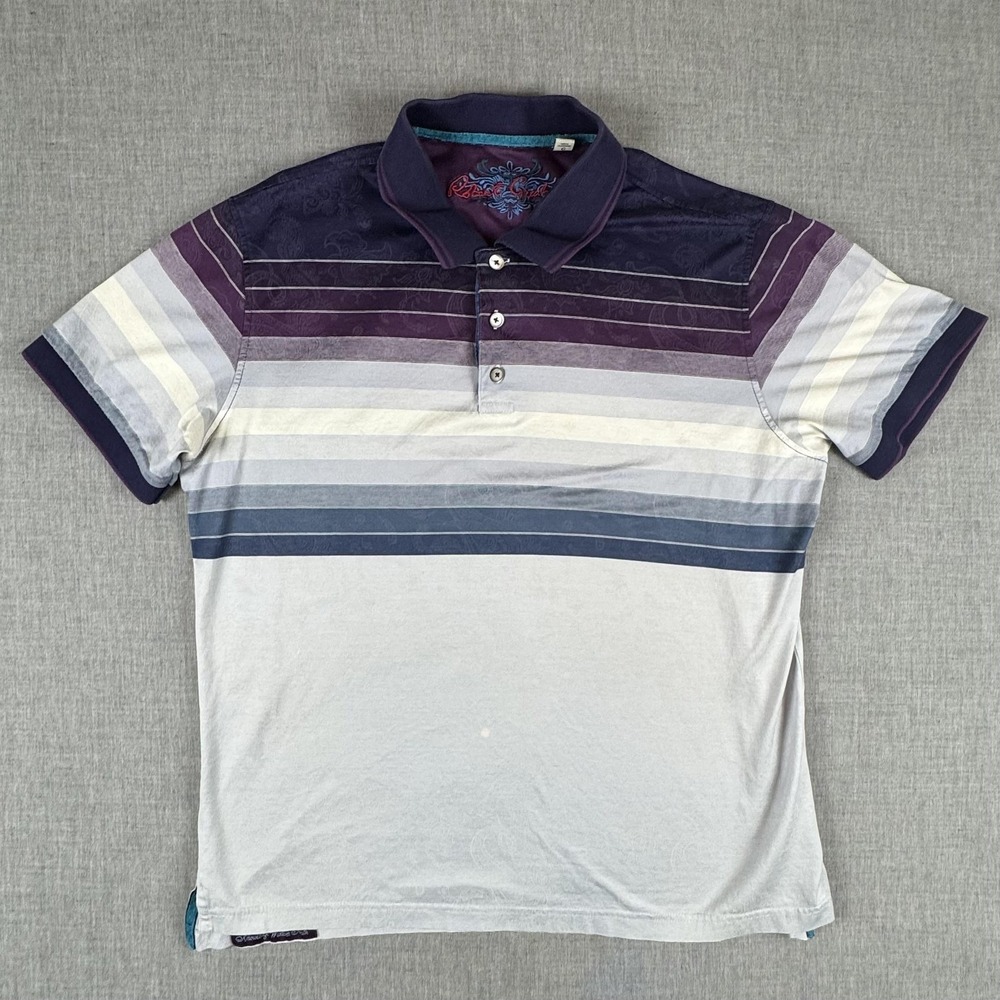 Robert Graham Polo Shirt Mens Large Multicolor Stripe Paisley Cotton Casual - Picture 2 of 13